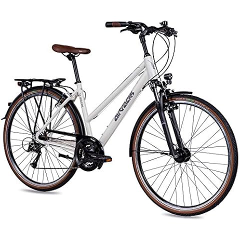 Airtracks Damen Trekking Fahrrad 28 Zoll Trekkingbike TR.2820L City Bike Trekkingrad Shimano ACERA RD-T3000 24 Gang Kettenschaltung Nabendynamo Weiß Matt Damen 48cm Körpergröße 155-170cm Cover