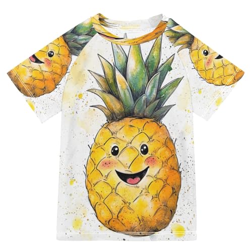 Boys Sun Shirts UV Protection Short Sleeve Rash Guard Swim Shirt Pineapple Water Shirt Rashguard 4T,13