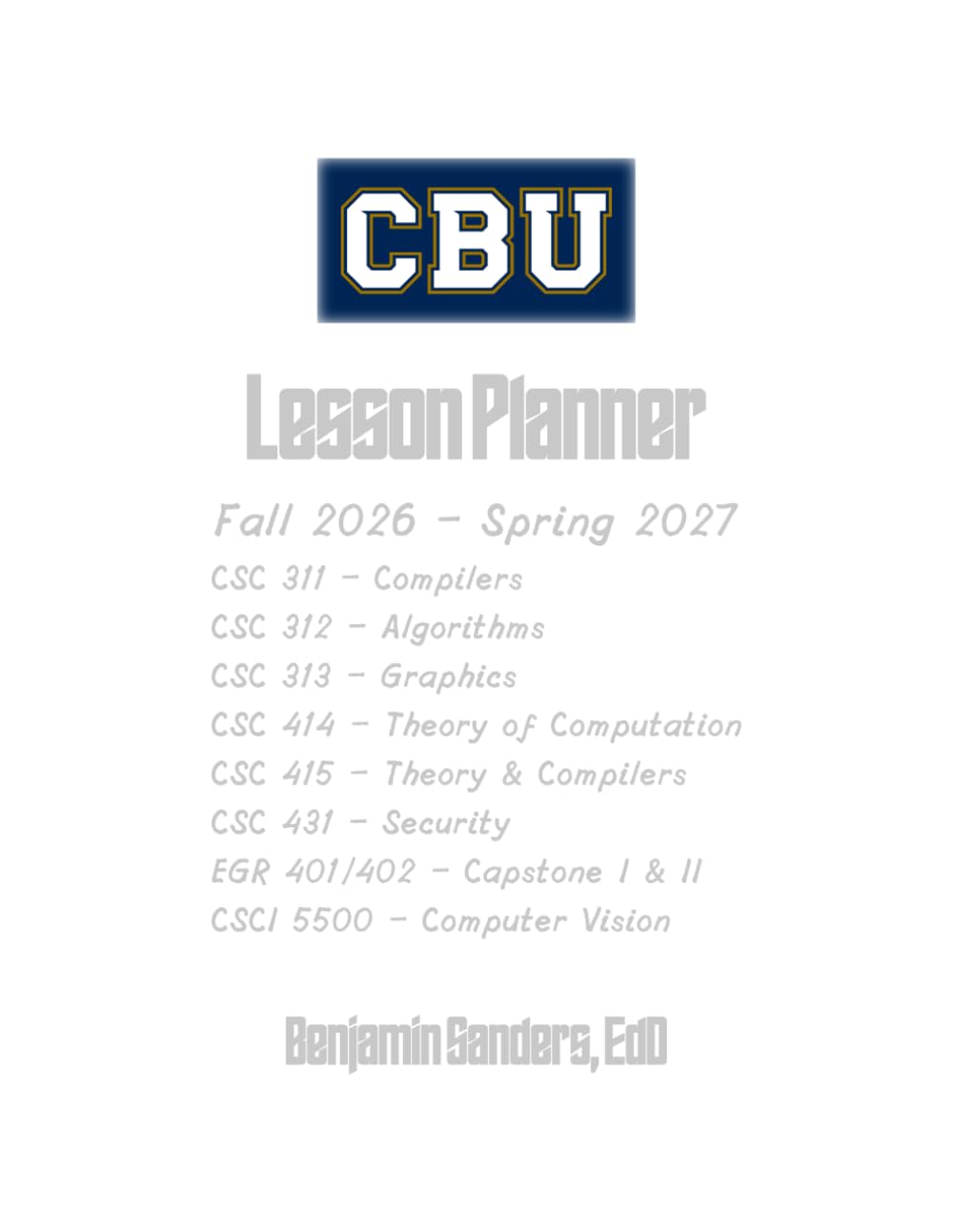 CBU Lesson Planner: Fall 2026 - Spring 2027