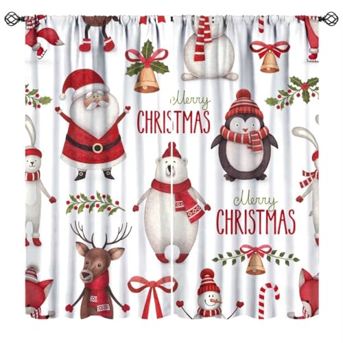 Nanacur Christmas Santa Claus Curtains for Kids, Merry Christmas Cartoon Bear Deer Rabbit Snowman Print Window Drapes for Boys Girls Bedroom Living Room Holiday Decor, 42