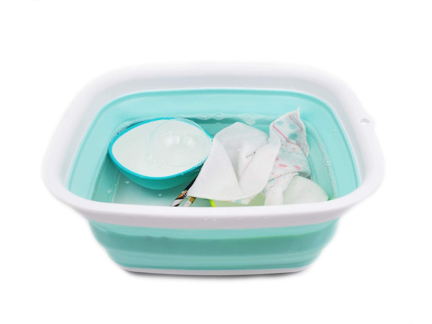 SAMMART 7,7 L (2 gallons) Baignoire Pliable - Baignoire Pliable - Bassin de Lavage Portable - Baignoire en Plastique Peu encombrante (Blanc/Vert Lac, 1)