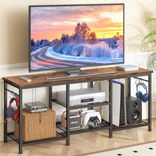 YGEOMER TV Stand for Living Room Entertainment Center for TVs Up to 55 Inches, TV Media Console Table Television Stands for Bedroom, Rustic Brown