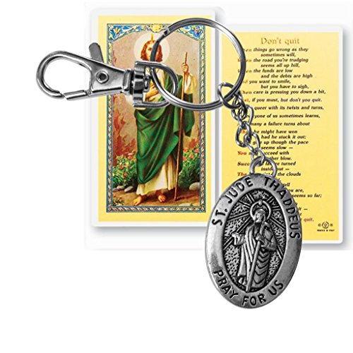 Saint Jude San Judas Stainless Steel Acero Inoxidable Key Chain Llavero with Blessed Prayer Card Tarjeta de Rezo Bendecida (ENGLISH)
