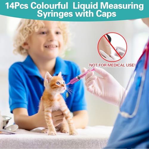 14 Stück 10 ml wiederverwendbare Kunststoffspritze mit Kappe, 7 Farben, steril, ohne Nadel, einzeln verpackt für Lebensmittel