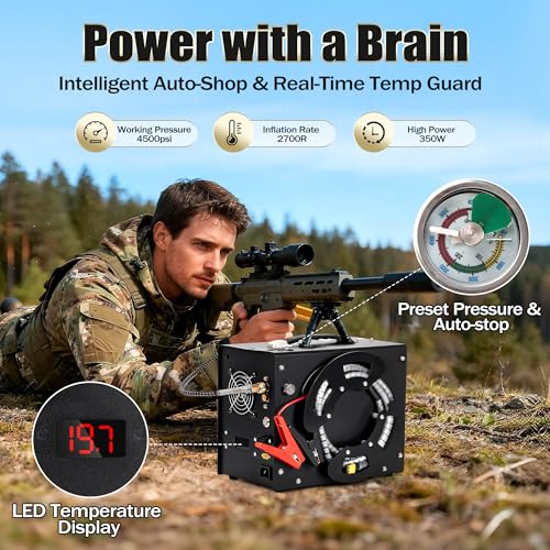 Image of TUXING PCP Air Compressor, Max 4500 PSI, Dual Power Car 12V DC or Home 110V AC, Fast Fill for Air Rifle or Paintball Tank, Built-in Cooling Fan, Portable Pcp Pump (BLACK)