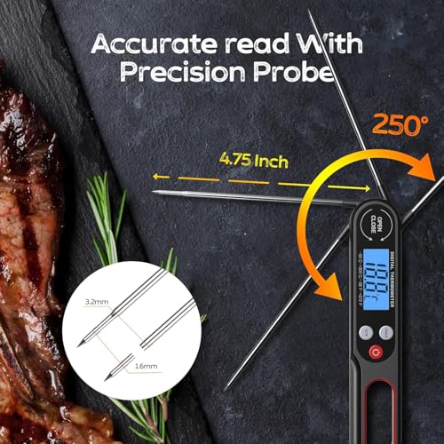 Digital Meat Thermometers for Air Fryers Cooking, Food Thermometer Instant Read BBQ Cooking Thermometer with Foldable Long Probe and Backlight Screen Magnetic Back for Kitchen,Milk - Image 5