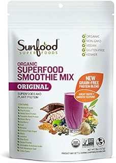 Sunfood Organic Superfood Smoothie Mix- Original Flavor. New Plant-Based Protein Blend (Pea, Almond, Pumpkin, Hemp). All-Natural Ingredients, Non-GMO, Vegan, Gluten Free. 8 oz Bag
