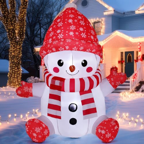 GOOSH 4.4 FT Christmas Inflatables Outdoor Decorations, Inflatable Baby Snowman with Red Hat Gloves Blow Up Yard Decoration Build-in LEDs Xmas Holiday Party Indoor Lawn Christmas Eve Décor