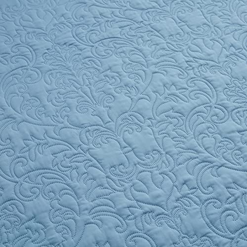 Sunstyle Home Full/Queen Size Quilt - Lightweight Summer Fog Blue Quilt Set Full/Queen - Down-Alternative Quilt - Soft Bedspread Coverlet Bedding Set For All Season 3 Pieces(1 Quilt, 2 Pillow Shams) #TOP5