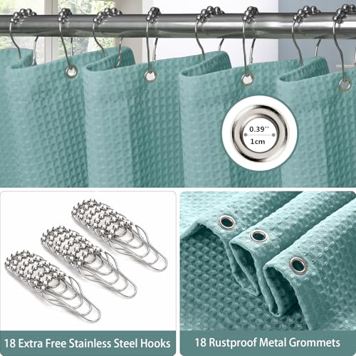 VANZAVANZU Shower Curtain for Bathroom with Metal Hooks Waffle Fabric Shower Curtain Heavy Duty Bath Curtain for Wet Room Bathtub Shower Stall Weighted Hem - Image 3