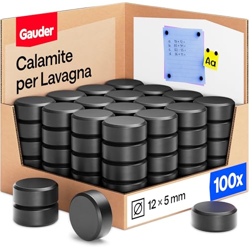 GAUDER Calamite per Lavagna, Frigorifero & Ufficio - Magneti Rotondi Potenti - Magneti Neri per Progetti Creativi e Uso Quotidiano (100 pezzi - 12 x 5 mm)