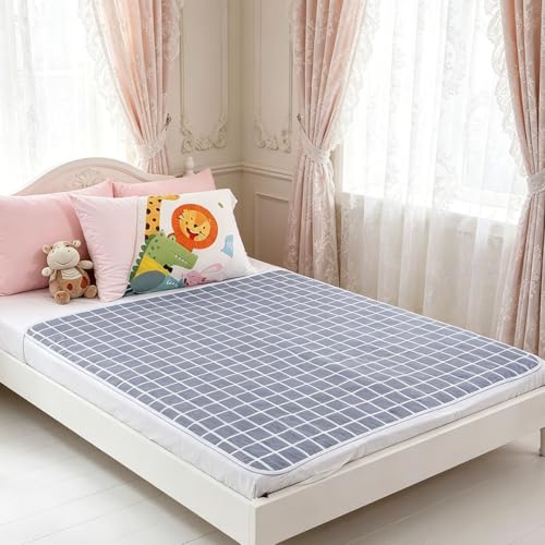 Ladruph 防水シーツ 介護用防水シーツ 約80×120CM おねしょシーツ 大人用 吸湿 速乾 洗える 通気 持ち運び 便利 旅行 置くだけ 生理 携帯便利 旅行用 半身用 お昼寝 子ども用 チェック柄 小さな白グリッド 青とグレーの格子柄 (A) [並行輸入品] [5]