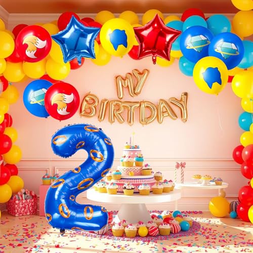 Image of number 40 inch blue and gold ring balloon set birthday number decoration aluminum film balloon suitable for boys and girls blue theme party cartoon party decoration supplies (2)
