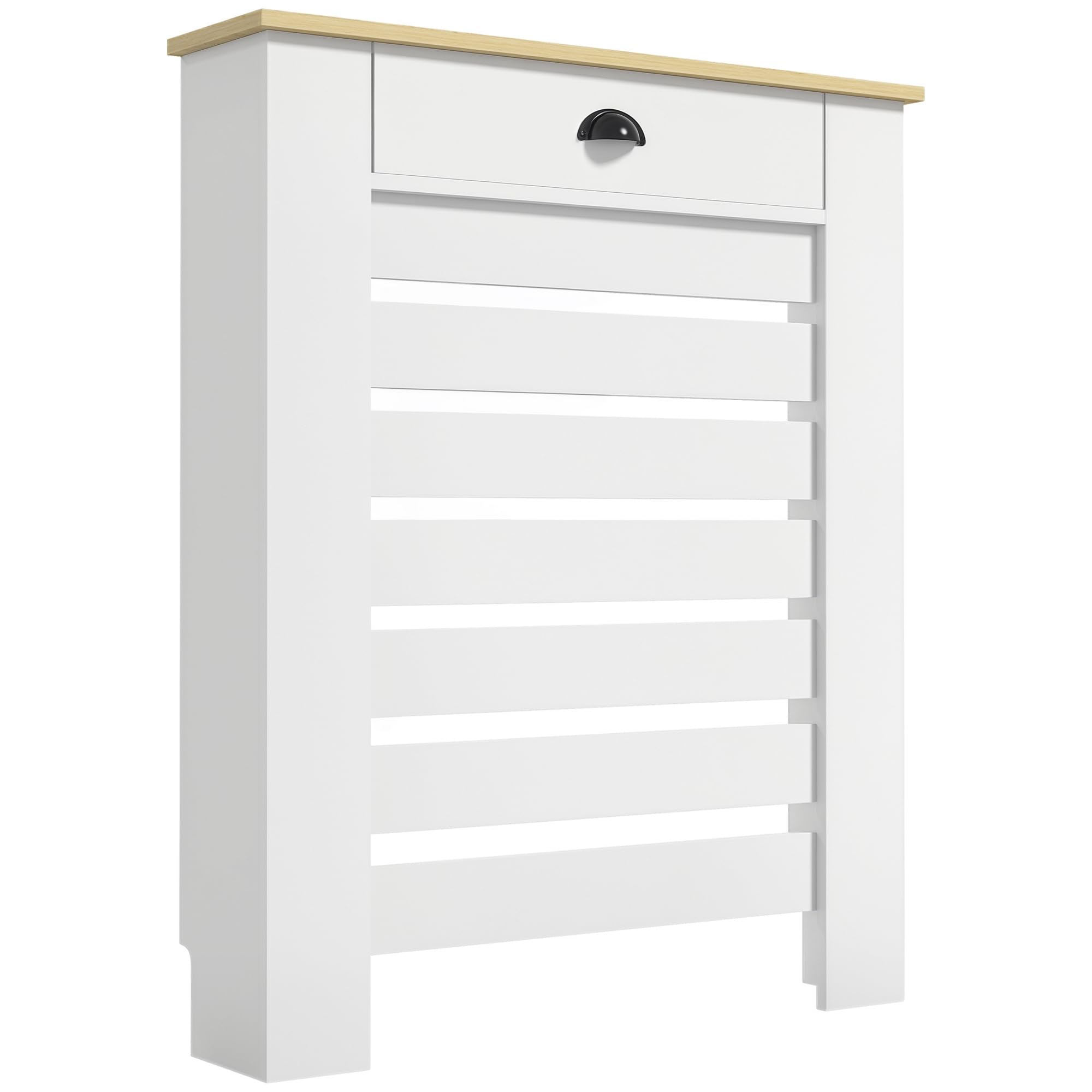 HOMCOM Radiator Cover with Drawer, Horizontal Slatted Grill, White Painted MDF Wood Cabinet Shelf Heating Cover for Living Room Bedroom Hallway, Small (H: 95.5 / W: 78 / D: 19 cm)