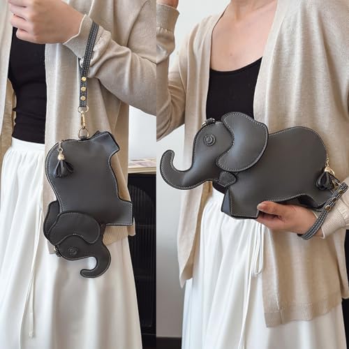 Image of Women PU Leather Unique Novelty 3D Elephant Shaped Handbag Purse Crossbody Shoulder Bag