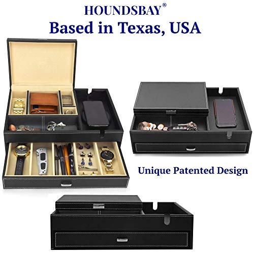HOUNDSBAY-Mens-Jewelry-Box-Nightstand-Organizer-Everyday-Carry-Valet-Tray-for-Men-Watch-and-Jewelry-Box-for-Men-with-Large-Smartphone-Charging-Station-Mens-Jewelry-Organizer-Valet-Box HOUNDSBAY Mens Jewelry Box Nightstand Organizer Everyday Carry Valet Tray for Men Watch and Jewelry Box for Men with Large Smartphone Charging Station Mens Jewelry Organizer Valet Box