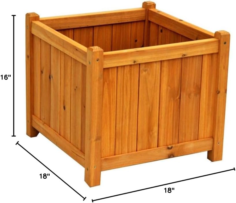 Leisure Season PB20011 Square Wooden Flower Planter Box - Brown - 1 Piece - Indoor, Outdoor Gardening - Raised Garden Bed for Vegetables, Fern, Plants - Elevated Containers, Weed Blocker, Raised Feet