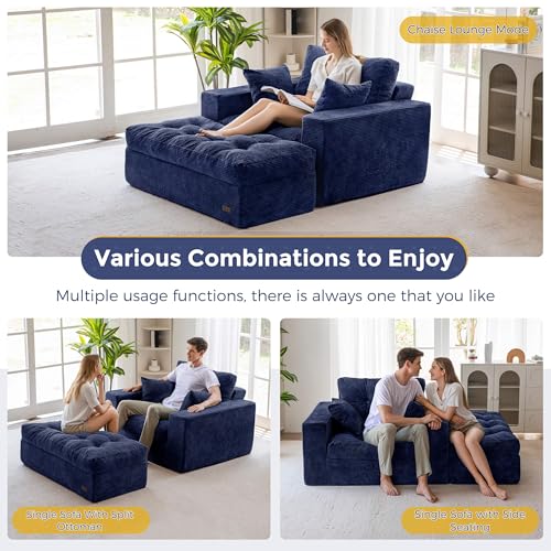 Image of MAXYOYO Modular Sectional Chaise Lounge Sofa, Upholstered Lounge Chair with Ottoman, Comfy Couch with Layered Cushion, Tufted Upholstered Sleeper Chair for Living Room, No Assembly, Navy