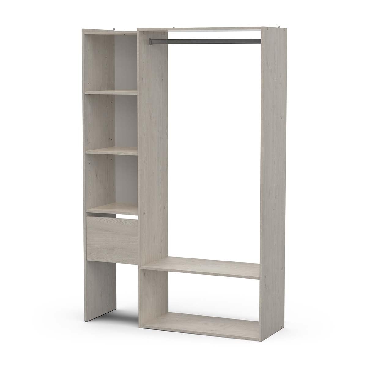 Demeyere Set guardaroba aperto, estensibile, con appendiabiti, 4 vani e 1 cassetto in legno, colore: rovere Topanga, 120 x 183 x 40 cm