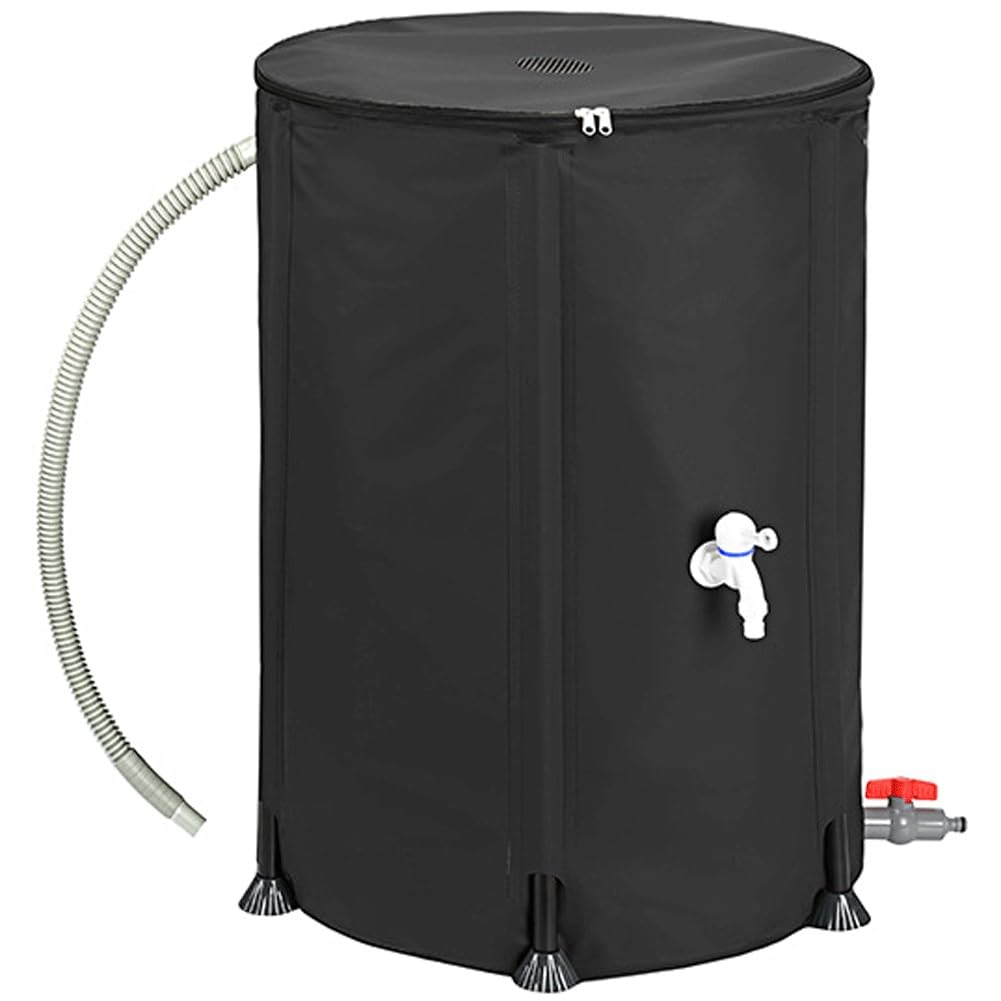 Collapsible Rain Barrel - Water Barrels, 1000D PVC Portable Water Storage Tank, Foldable Rainwater Collector With Spigot For Garden Irrigation, Car Washing, Outdoor Use(Black,250L)
