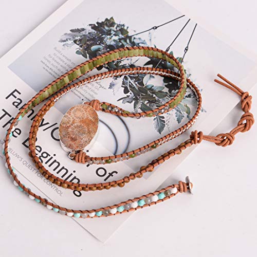 Image of YGLINE Boho Handmade Wrap Leather Tube Crystal Stone Bracelet for Women