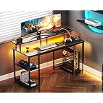 ODK 48 inch Gaming Desk with LED Lights & Power Outlets, Computer Desk with Monitor Stand & Storage Shelves, CPU Stand, Home Office Desk, Black - Image 2