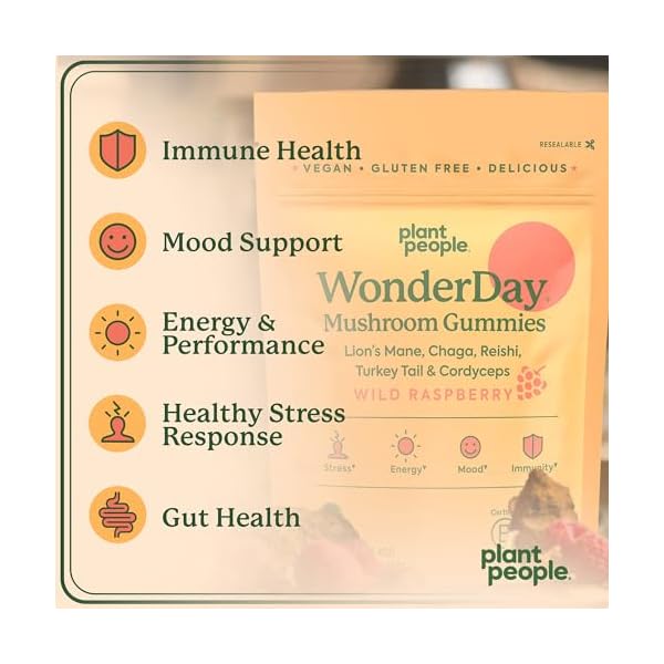 Plant People WonderDay Mushroom Gummies Lion’s Mane, Cordyceps, Chaga