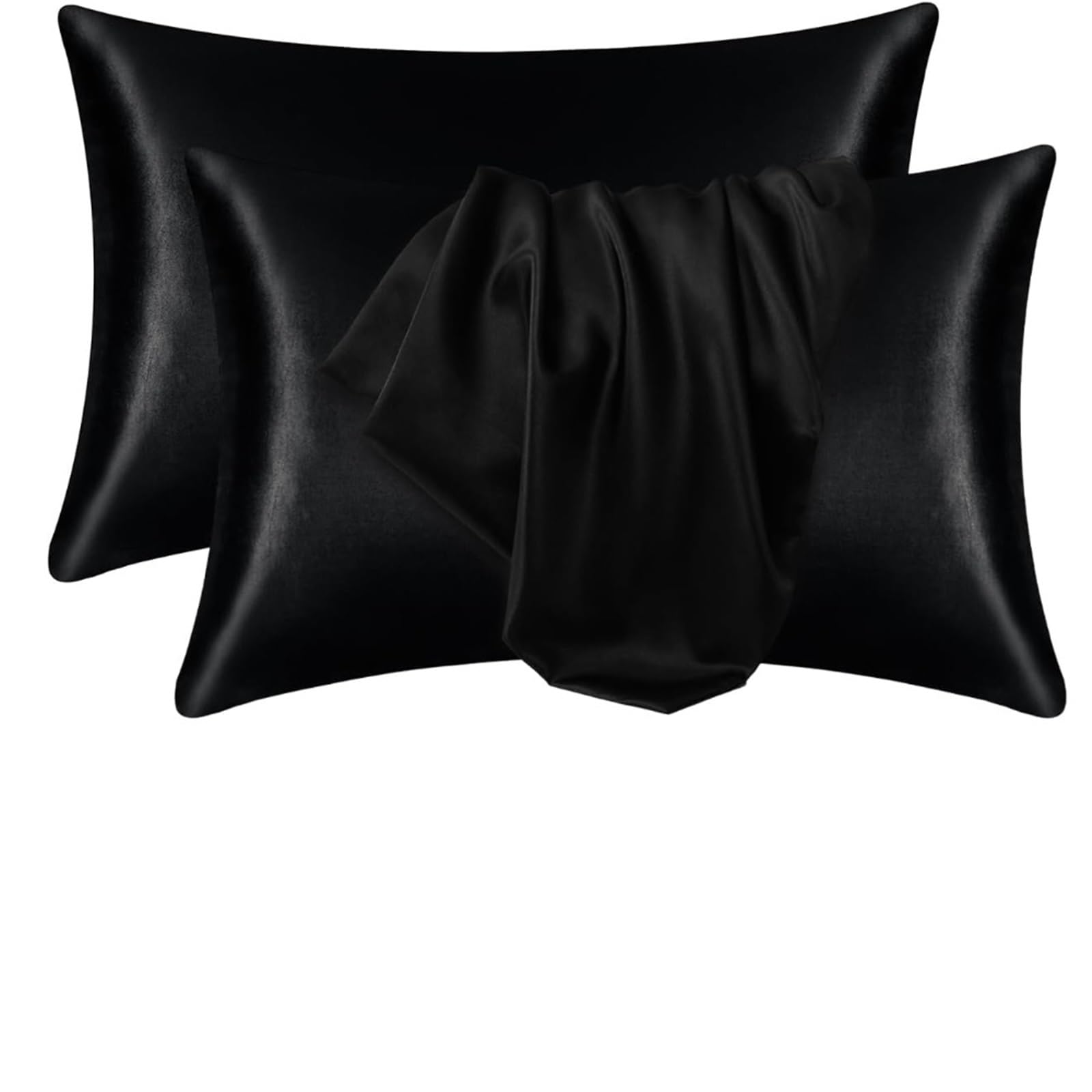 Silk Pillowcase Silky Satin Pillowcases Cooling Hair And Skin Friendly(Black)