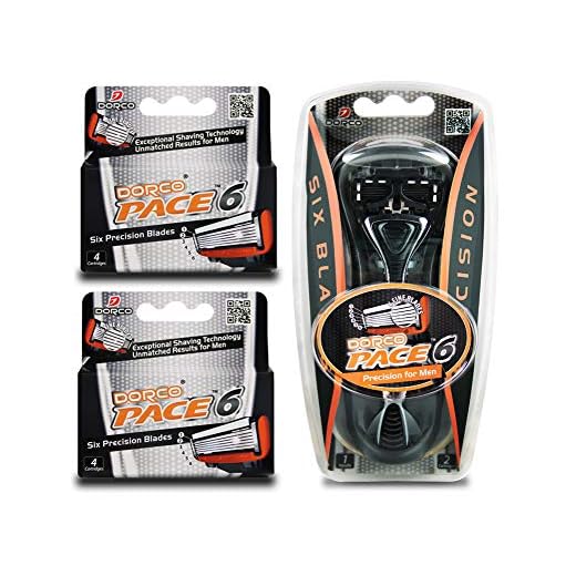 Dorco Pace 6 - Six Blade Razor Blade System - Value Pack (10 Pack + 1 Handle)