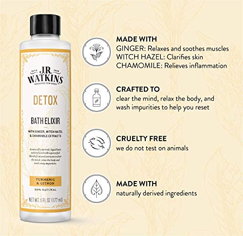 J.R. Watkins Detox Bath Elixir, Liquid Bath Soak Turmeric & Citron with Detoxifying Natural Extracts, No Salt, No Residue, 6 oz - Image 3