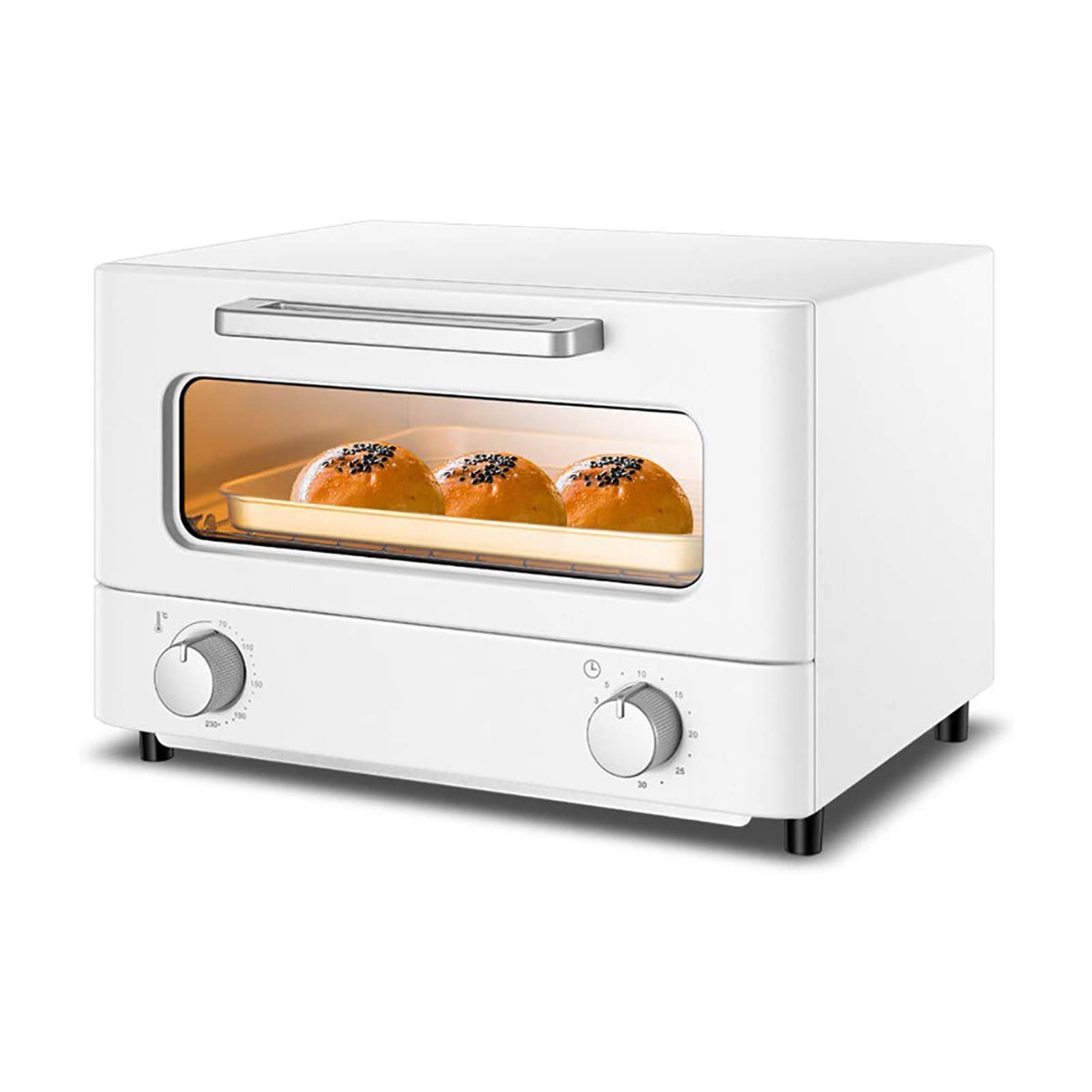 Toasters, 12L Mini Oven, Grill Home Baking Small Oven Timer Double Glass Door Top and Bottom Heat, Multifunctional Mini Oven Frying Pan Baking Machine Household