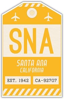 SNA Santa Ana California Luggage Tag Sticker/Airport Code Baggage Decal/Collectible Travel Decor/Vintage Inspired Design (Yellow)
