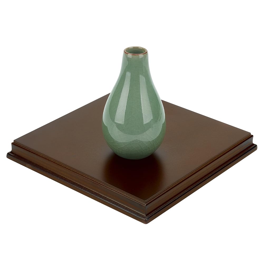 FINGERINSPIRE Coconut Brown Square Wood Stand Base 6.79x6.79x0.7 Wood Base with Ogee Edge Wood Display Base for Gemstone and Jewellery Decor Wood Base for Vase Sculpture Collectibles Display