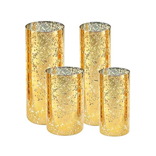 Image of CYS EXCEL 2 PCS (H:6 inch D:3 inch) Mercury Gold Glass Hurricane Candleholder Open Ended Tube Shade | Multiple Size Choices Open Flame Candle Chimney Tube Cover | Bottomless Cylinder