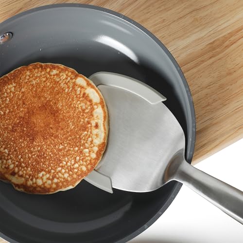 Image of Calphalon Prime Solid Turner, Cooking Spatula, Kitchen Spatula, Stainless Steel Turner with Heat Resistant Silicone Rim for Nonstick Cookware, Durable and Comfortable Kitchen Utensil