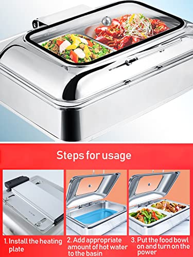 Aprilhp 9L Chafing Dishes Food Warmers With Glass Viewing Lid And Temperature Control 400W Rectangular Stainless Steel Buffet Warmer For Keep Food Warm(Size:1 Grid) #TOP5