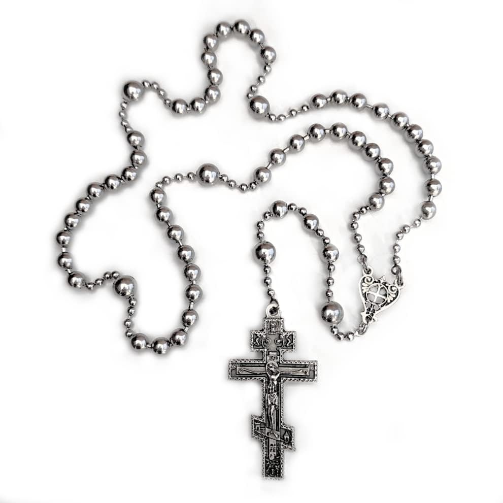 WWI Military Combat Rosary Byzantine Orthodox Cross - Handmade in the USA