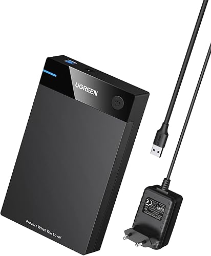 'UGREEN 3.5 inch External Hard Drive Enclosure Case USB 3.0 Portable External Enclosure for 3.5 inch (8.9 cm) USB 3.0 Hard Drive Enclosure with UASP SATA SSD and HDD with USB 3.0 Cable + 12 V 2 A Power Supply, Werkzuglos Black - 1