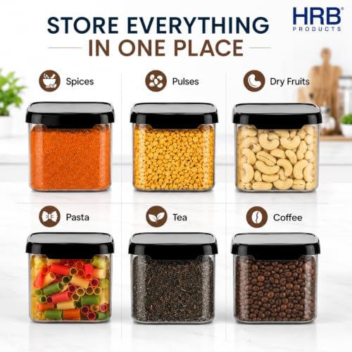 Image of 500ml Kitchen Storage Containers Set of 6 | Airtight Plastic Storage Jars for Kitchen | BPA Free Multipurpose Containers for Spices, Dry Fruits, Pulses, Snacks & Pantry Organization