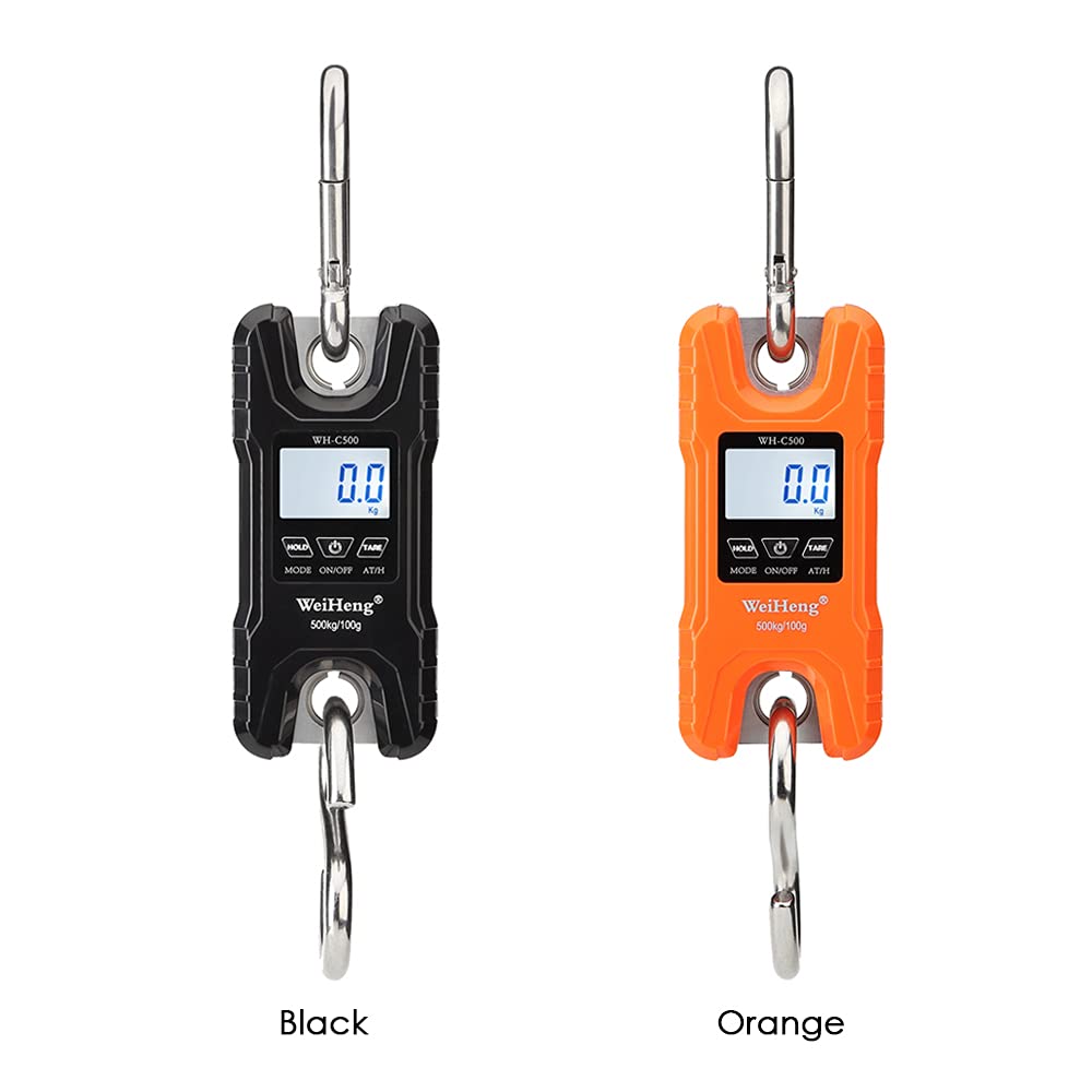 Escala Digital Báscula Digital para grúas de Trabajo Pesado Weiheng, 500 kg / 1102 lbs. Escala Multifuncional para Equipaje, con retroiluminación, Unidad LED, Kg/LB para la Pesca en el merca