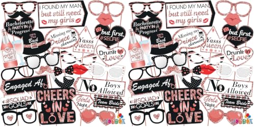 Image of WOBBOX Bachelorette Party Photo Booth Props for Bride & Groom, Bridal Shower Props, Bachelorette Party Decoration, Bride to be Party Decorations Items- Black & Rose Gold (Pack of 2)