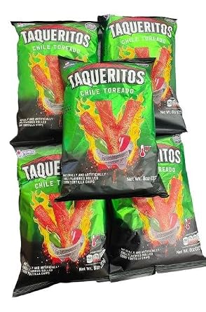 Chile Toreado Rolled Corn Tortilla Chips, Chili Flavored Snacks, 8 oz Bags Pack of 5
