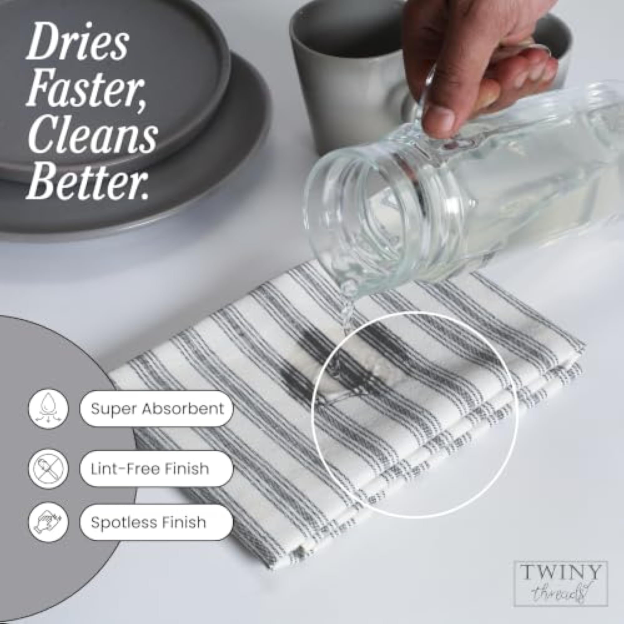 4Pc 100% Cotton Kitchen Towels, Quick Dry Gift Set