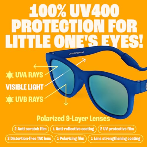 BABY SUNNIES Polarisierte Baby Sonnenbrille mit Riemen - 0-24 Monate, 100% UV-Schutz, Bruchsicher & Flexibel - Kinder Sonnenbrillen BPA Frei - Sonnenbrille Kleinkind - Marineblau