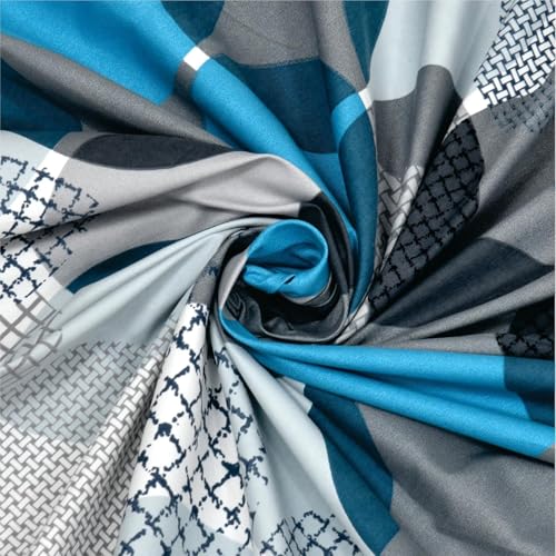Image of 300 TC Cotton Feel Glace Cotton Elastic Fitted Bedsheet for King Size Double Bed | Fits up to 8 Inch Mattress | Printed Bedsheet with 2 Pillow Covers (Blue&Gray, Queen Size - 60 inchx78 inch)