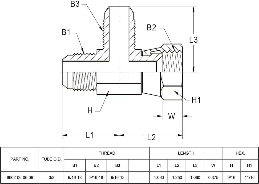 (2-PACK) 6602-06-06-06 HydraulicHoseAdapterFitting3/8"MaleJIC 37°Flare(9/16-18UNF)×3/8"FemaleJIC37°Swivel(9/16-18UNF)×3/8"Male JIC37°Flare(9/16-18UNF) Tee Pipe Joints Connector Carbon Steel