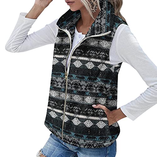 Women's Quilted Puffer Vest Thicken Warm Winter Sherpa Insulated Outerwear Vest Thermal Padded Gilet Zip Pockets Navy #TOP3