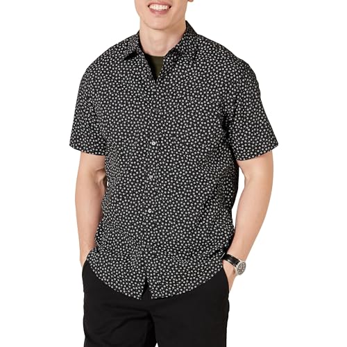 Amazon Essentials Men's Short-Sleeve Button-Down Print Shirt, Black Floral, X-Large