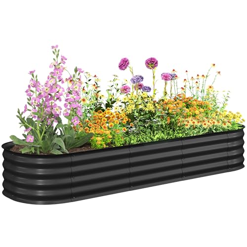 Outsunny Jardinière surélevée carré Potager de Jardin en Acier modulable pour légumes, Plantes, Fleurs, dim. 195 x 62 x 30cm, Gris foncé