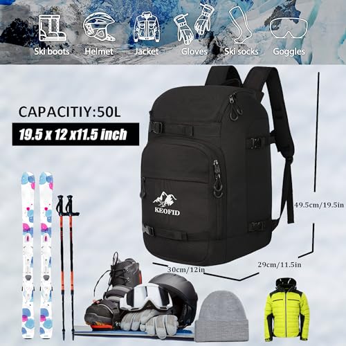 KEOFID Skate bag Backpack,Ski Boot Bag Backpack, Waterproof 50L ski bag, travel back pack for Ski Helmet, Snowboard and Accessories(Black) by KEOFID - Image 4